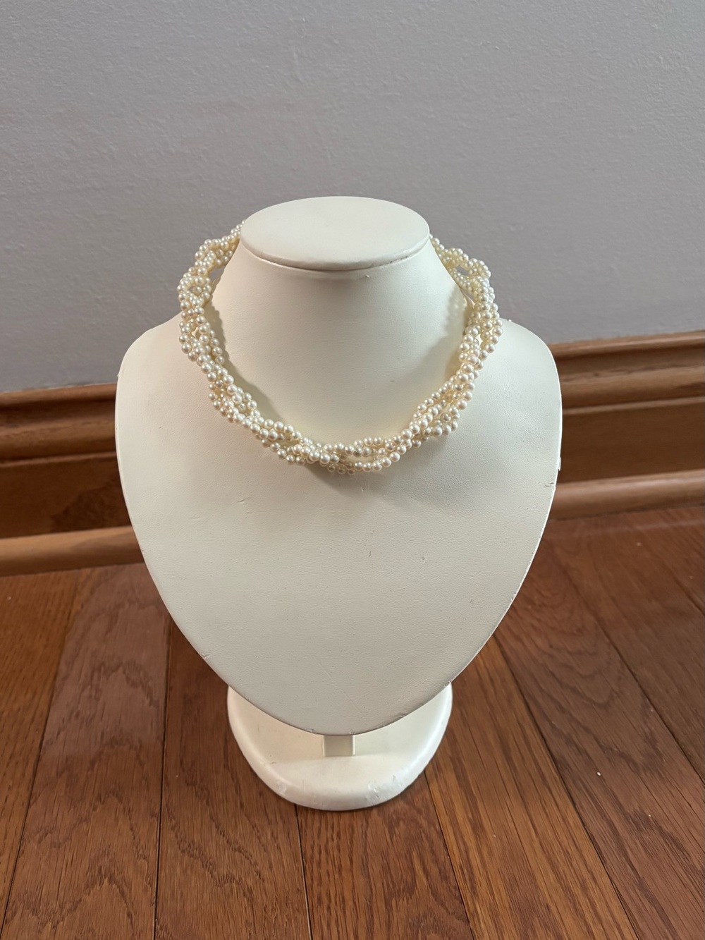 Vintage Pearl Multistrand Choker Necklace with Gold Tone Hardware